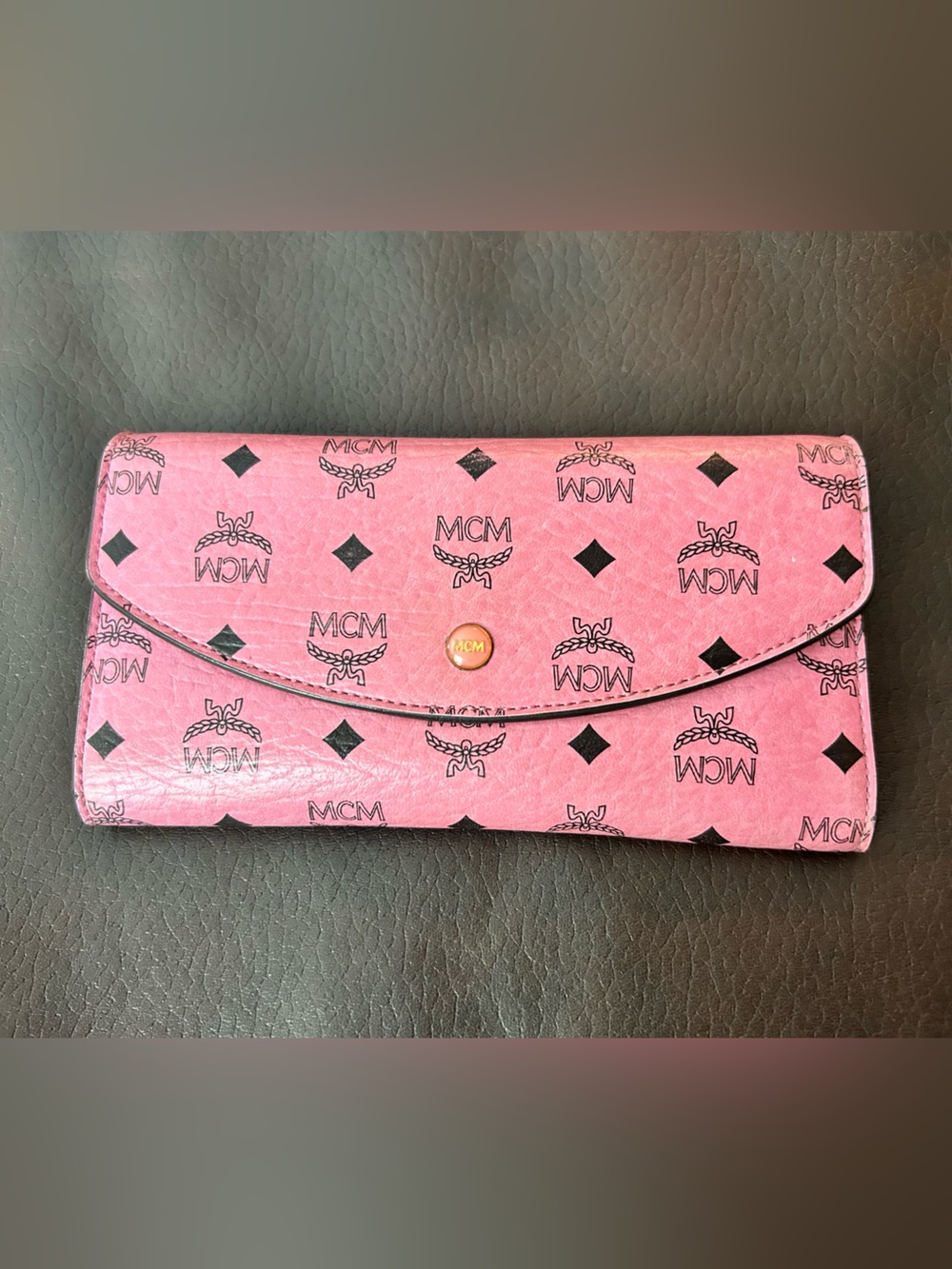 MCM Pink Logo Continental Wallet with Gold Snap